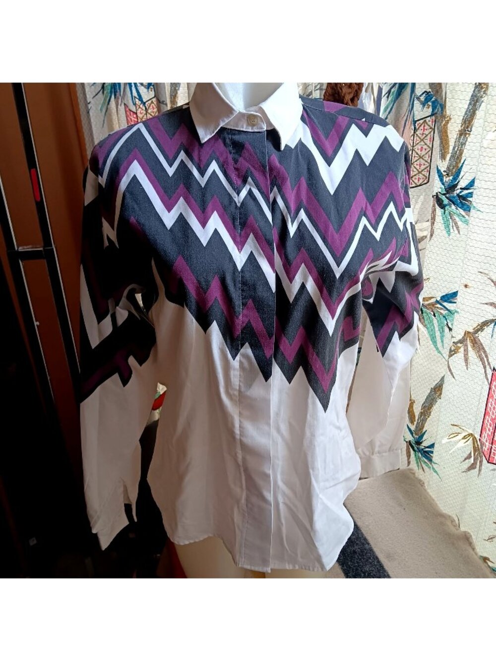 Vintage SMall Cowgirl Top Womens Roper 1990s Western Shirt Zigzag Print USA